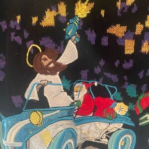 Ugly Christmas sweater large men’s withh Jesus and Santa fighting aliens